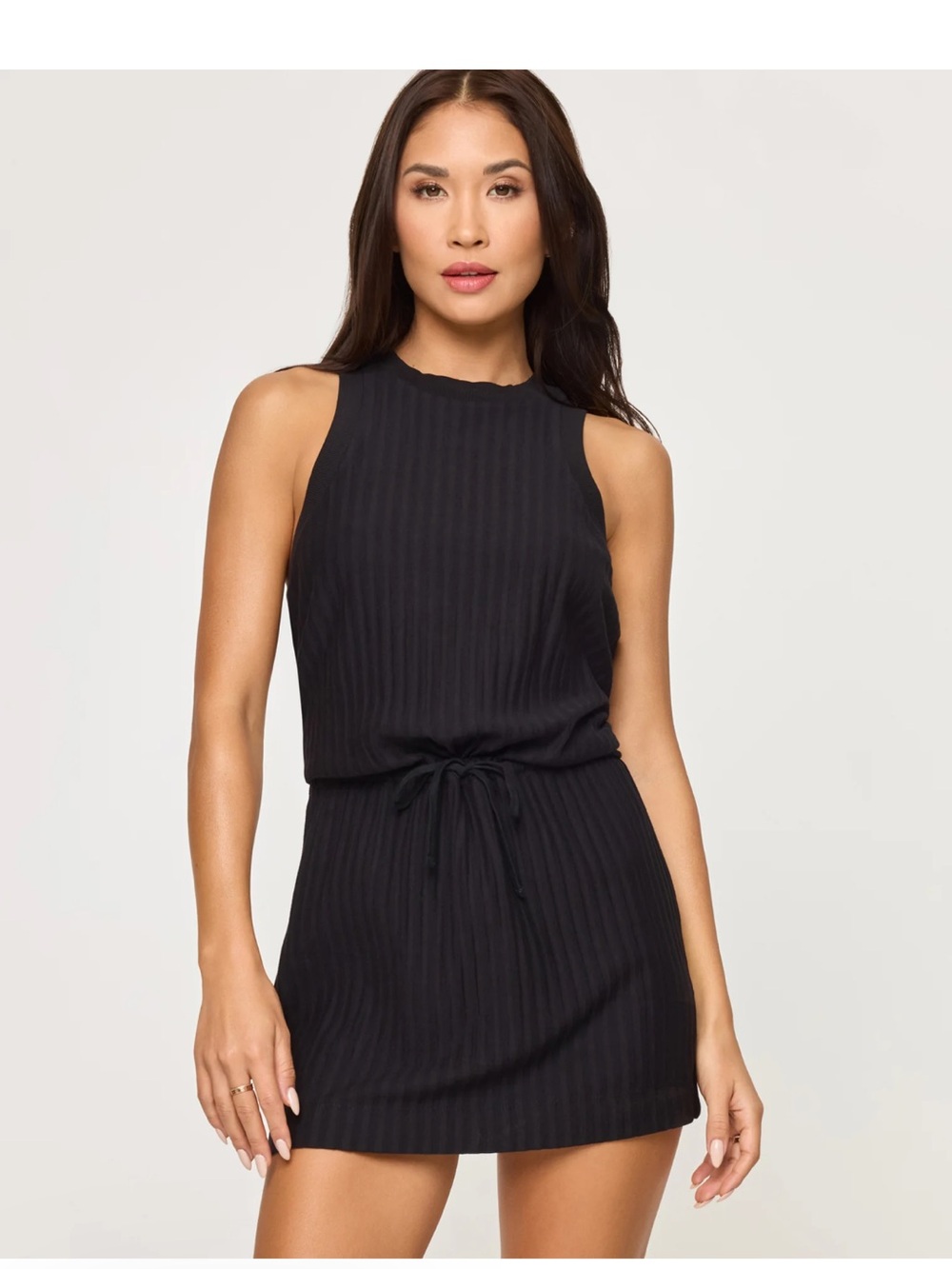 l*space Black Sleeveless Ribbed Tie-Waist Dress